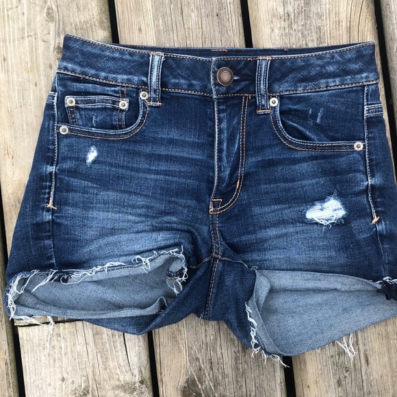American Eagle Hi Rise Shortie Distressed Shorts - Picture 7 of 9